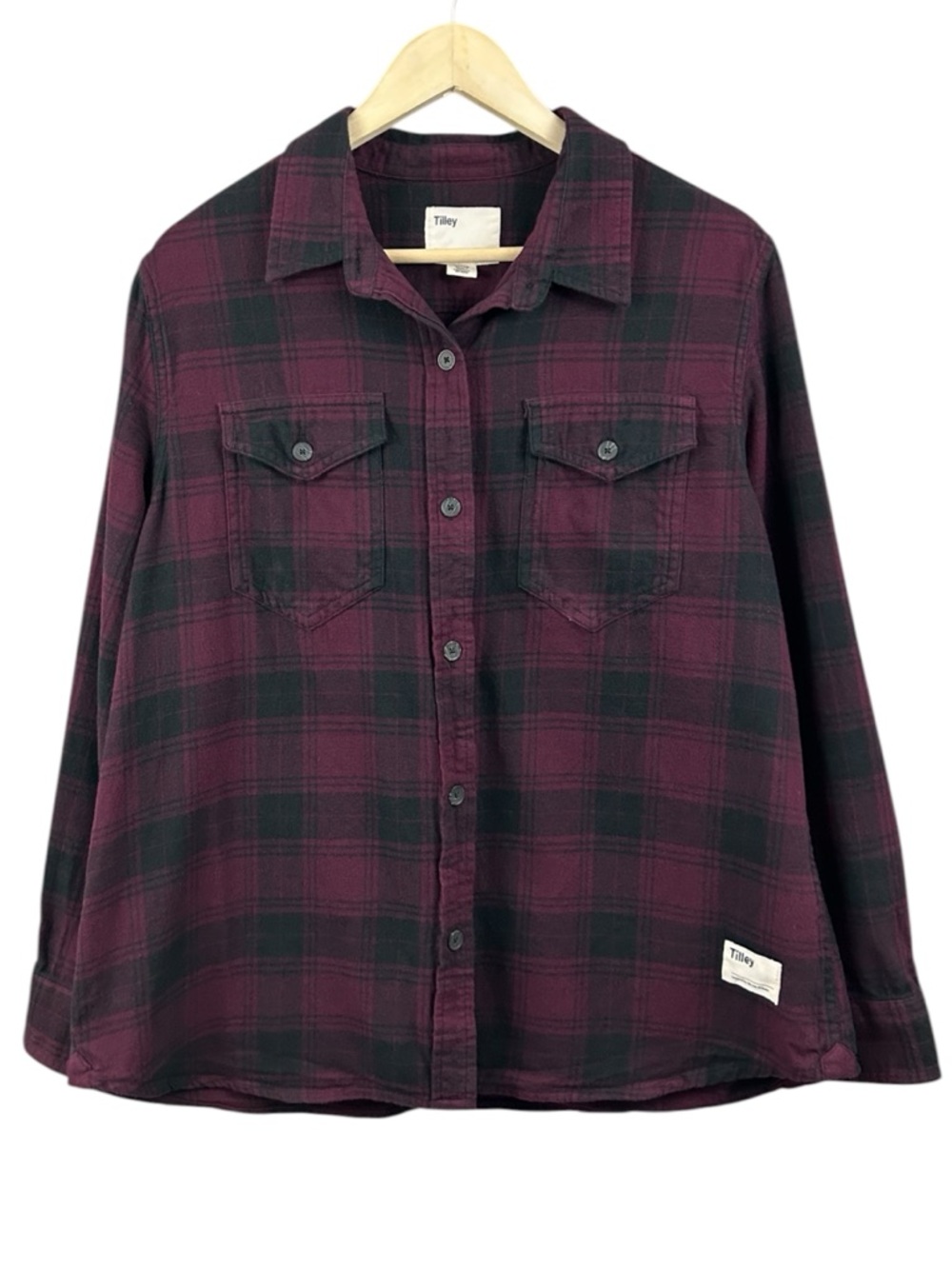 Tilley Plaid Button-Up Shirt Overshirt 100% Cotton Size XL